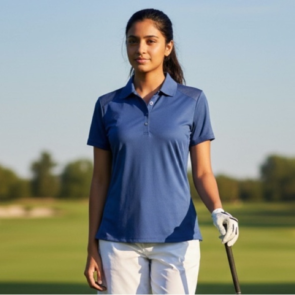 Greg Norman Golf Polo Women’s Navy Embossed Panel Golf Shirt Size-S #ML75 NWT
